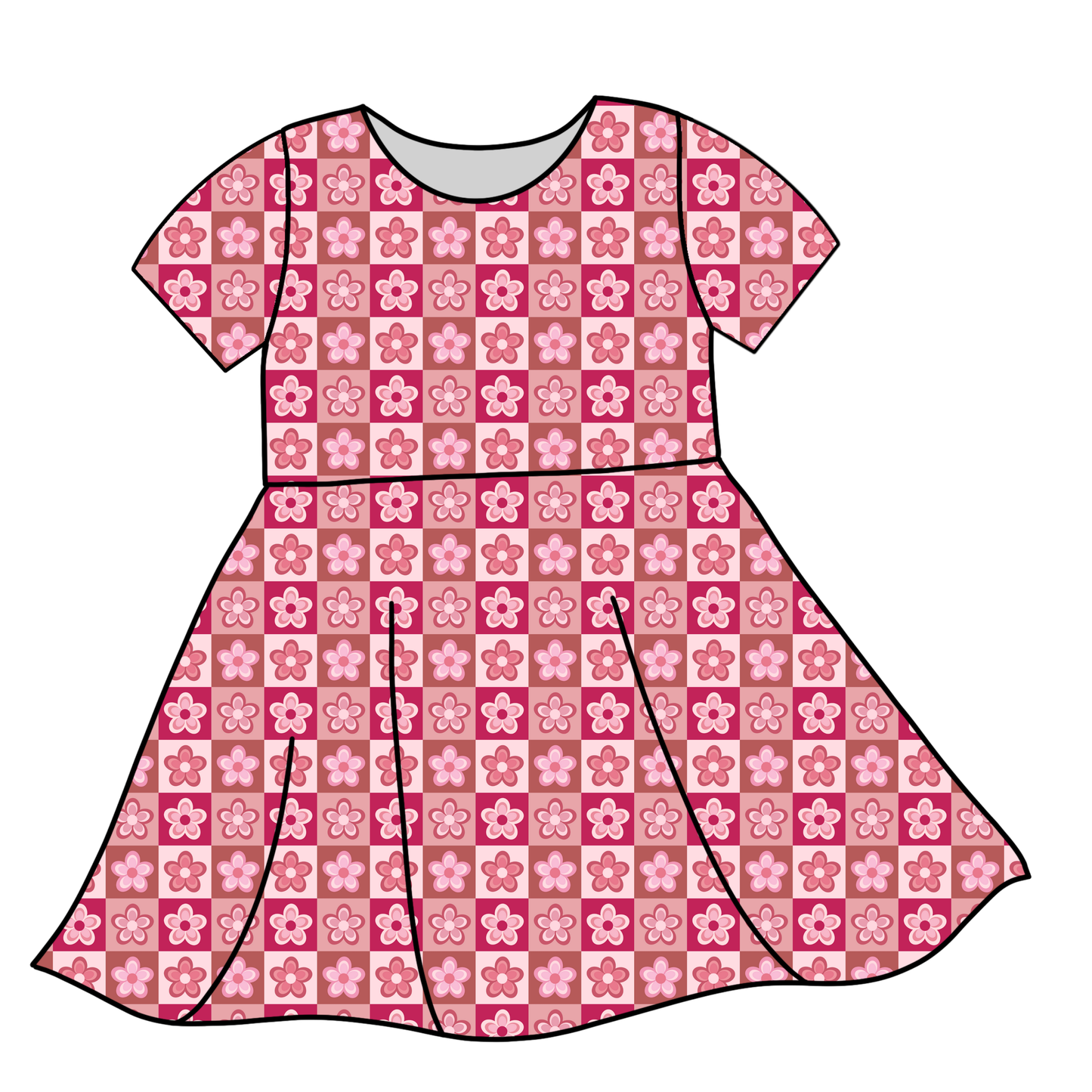 Handmade Twirl Dress Checkered Floral