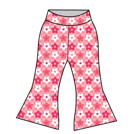 Handmade Flares Bright Pink Checkered Floral