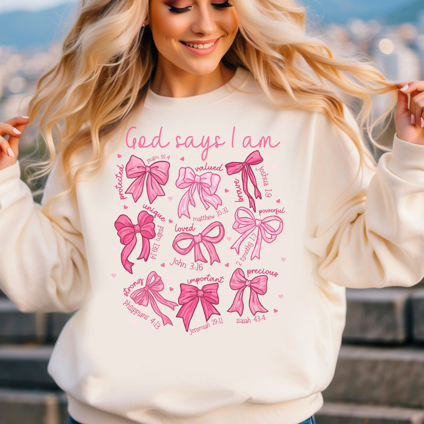 "God Says I Am" Pink Bows Sweatshirt